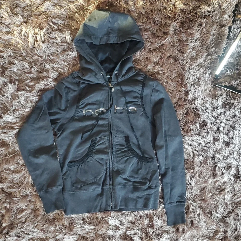 Bebe Embellished Hoodie Black And Gray Long Sleeves - Picture 2 of 9
